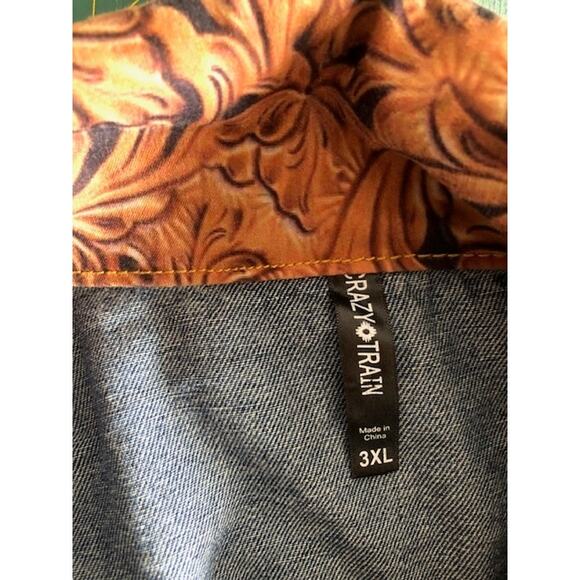 Crazy Train Womens Denim Long Sleeve Jacket Size 3XL Leather-Look Trim - Picture 3 of 5